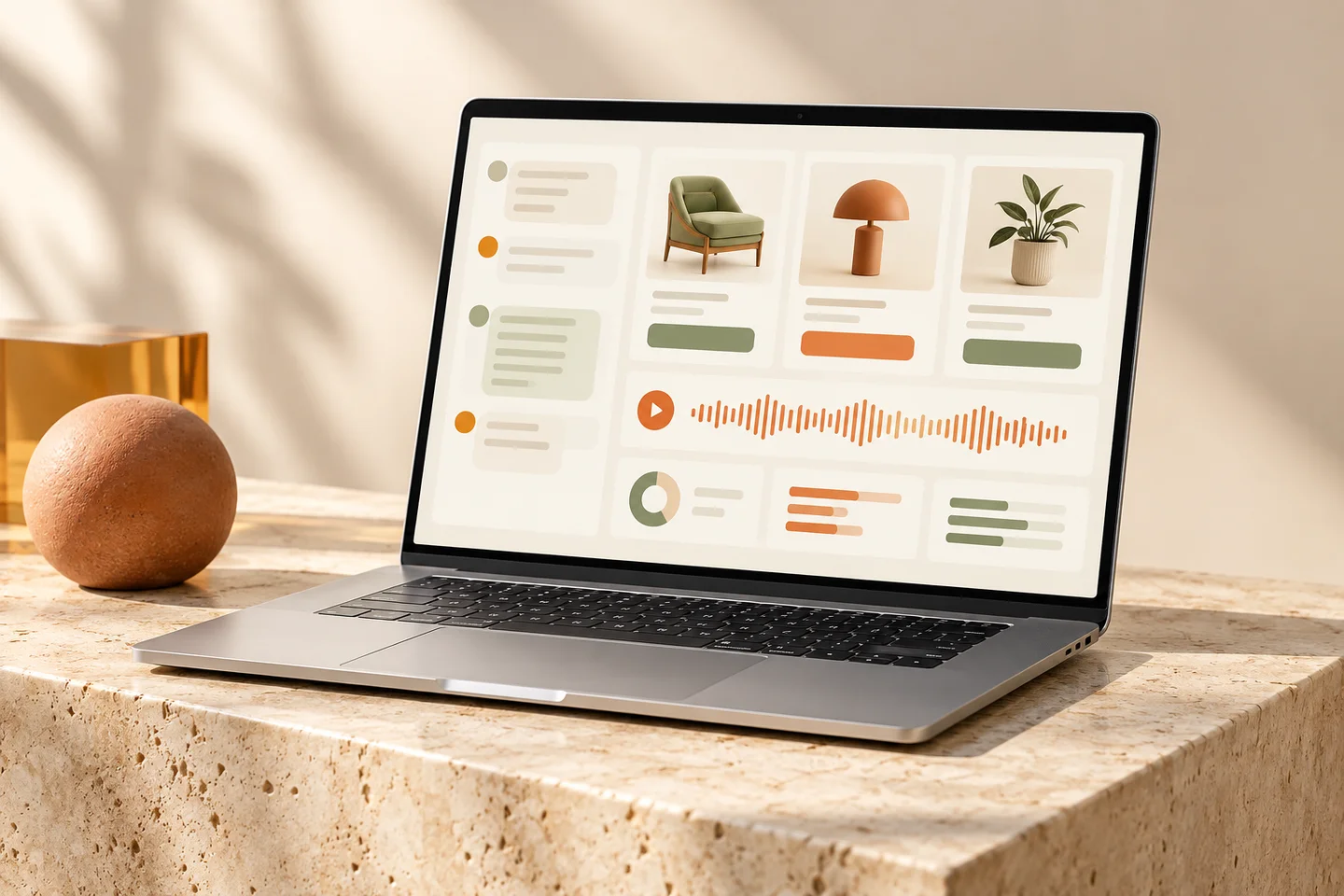 Concept photo of a laptop showing an abstract sales assistant and product recommendation interface